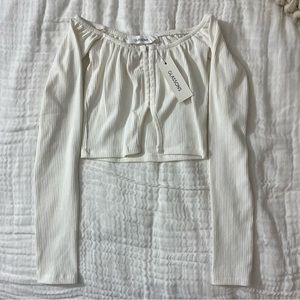 NWT White Cropped Corset Off-Shoulder Long-Sleeve
